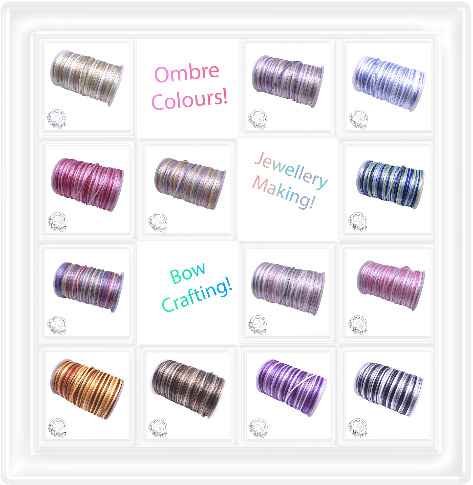 ⋅ Silky Satin Cord ⋅ Ombre Blue - Green ⋅ 2.0mm ⋅ 5 yards ⋅