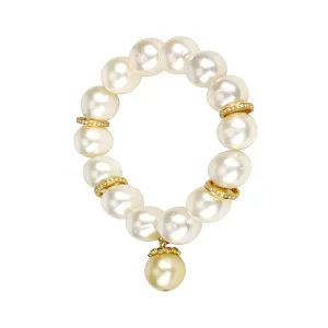 0.92ct Diamonds in South Sea Pearls 18K Spacers Stretch Bracelet 6.5"