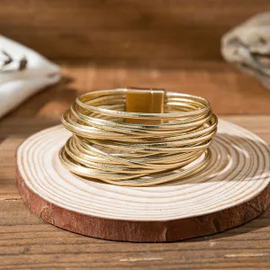 1 Pc Boho Vacation Style Multilayer Contrast Magnetic Buckle Bracelet Unisex Rock Hippie Wide-brimmed Disturbing Bangle Wrap Bracelet For Women