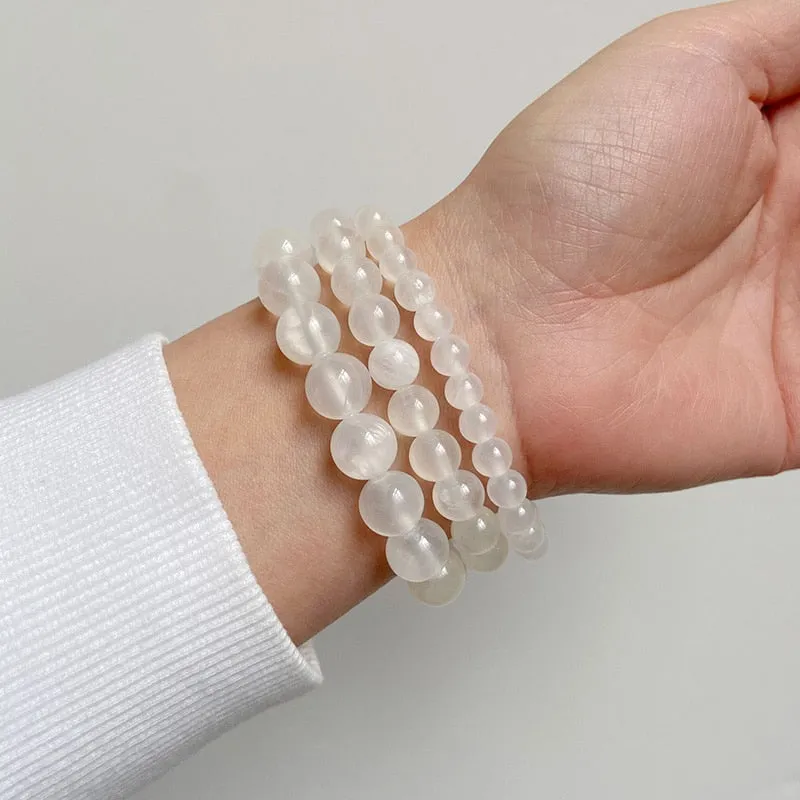 100% Real Natural Gypsum Stone Bracelet White Selenite
