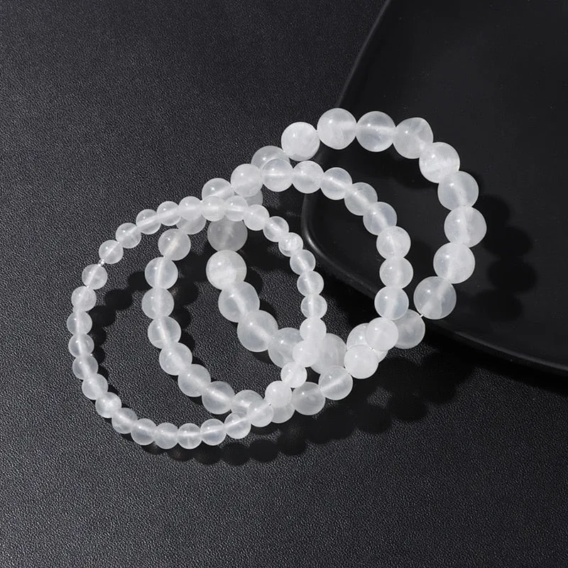 100% Real Natural Gypsum Stone Bracelet White Selenite
