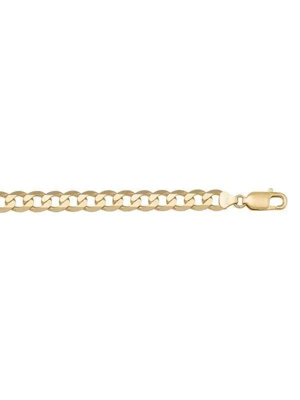 10k, 14k Yellow Gold Solid Open Link Curb 7.3 mm Italian Bracelet