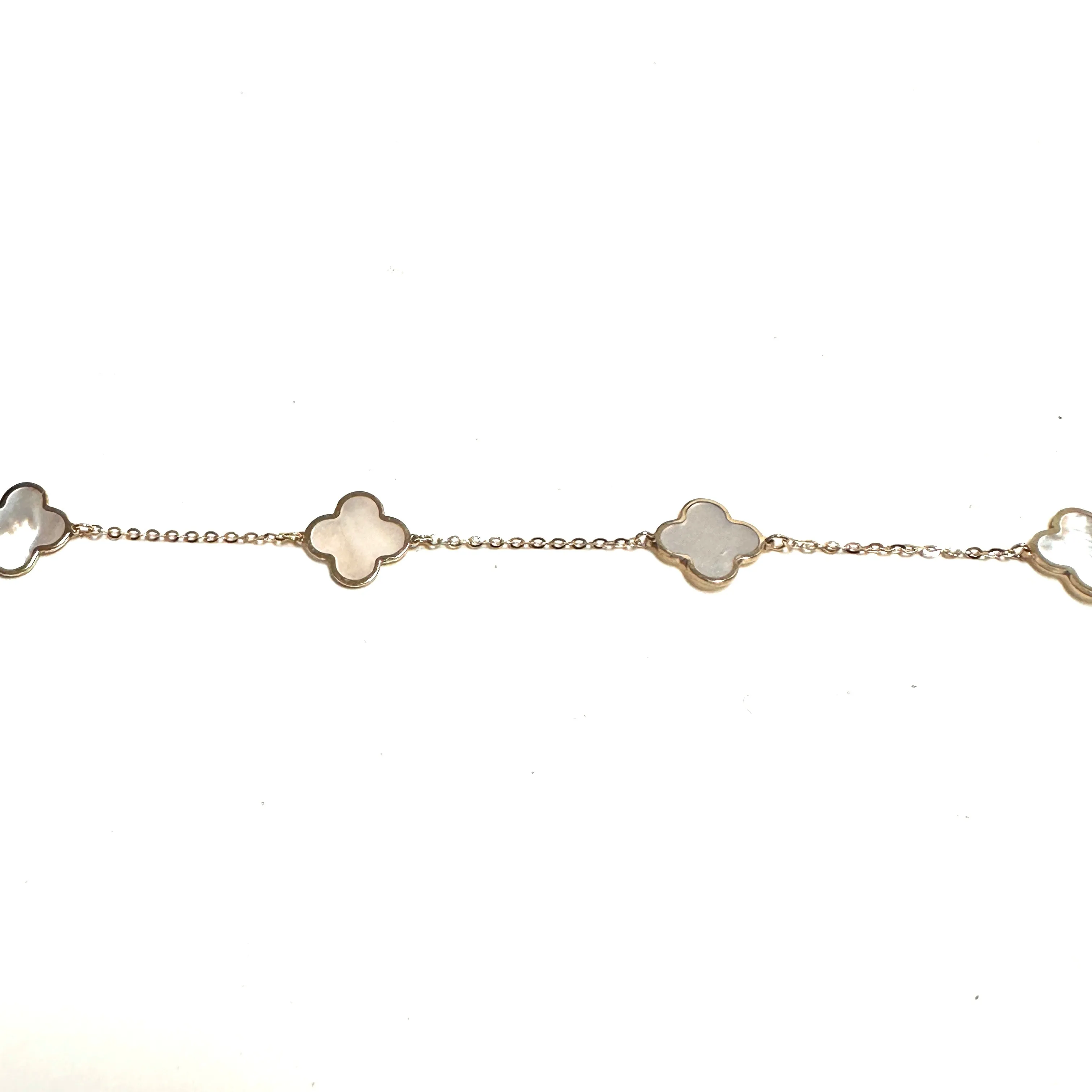 10K Yellow Gold (10mm) Designer Style Clover Polished Edge Mother of Pearl Bracelet