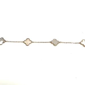 10K Yellow Gold (10mm) Designer Style Clover Polished Edge Mother of Pearl Bracelet