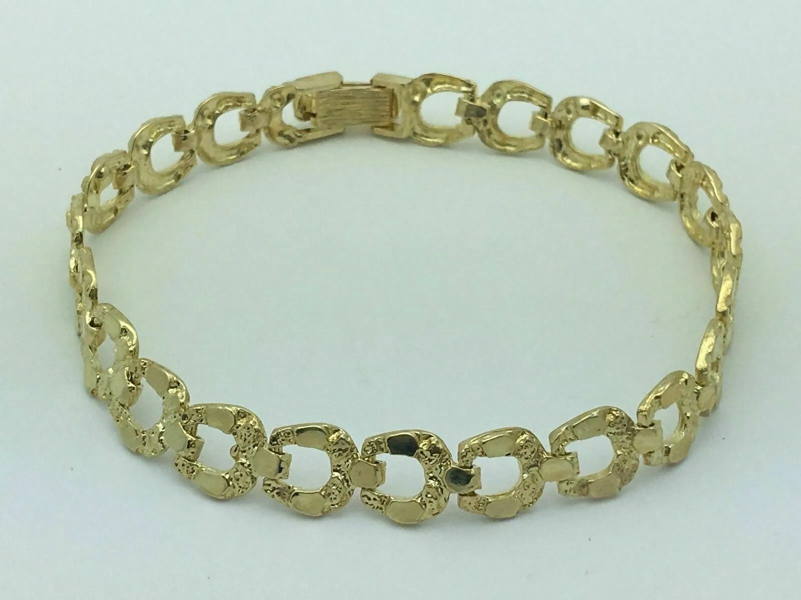10k Yellow Gold Solid Horse Shoe Nugget Bracelet 8.5" 8mm 13 grams