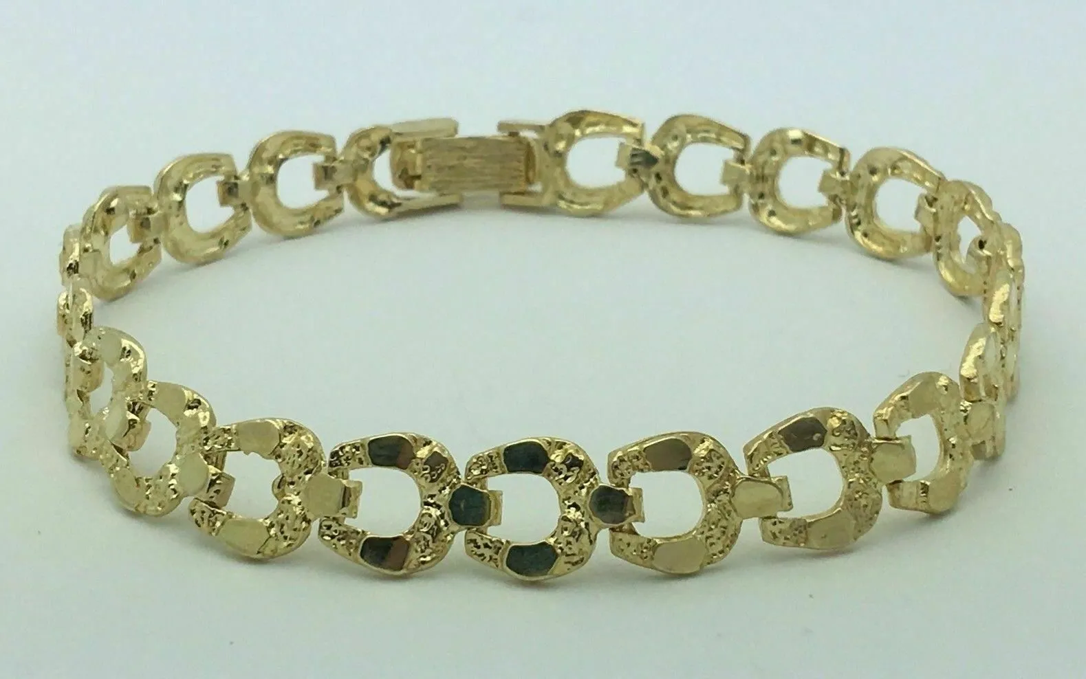 10k Yellow Gold Solid Horse Shoe Nugget Bracelet 8.5" 8mm 13 grams