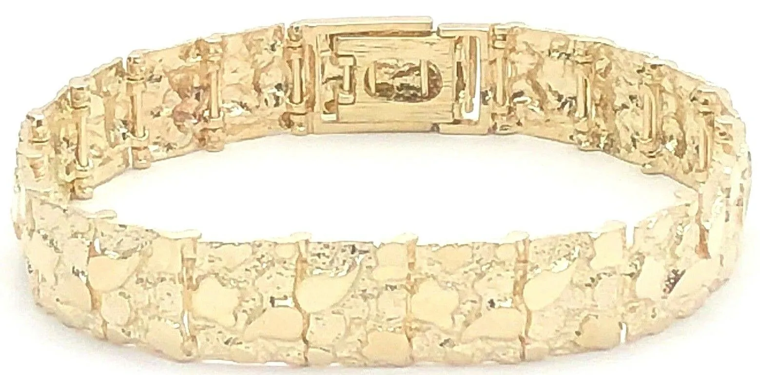 10k Yellow Gold Solid Nugget Bracelet Adjustable 7"- 7.5" 12.3mm 26.5 grams