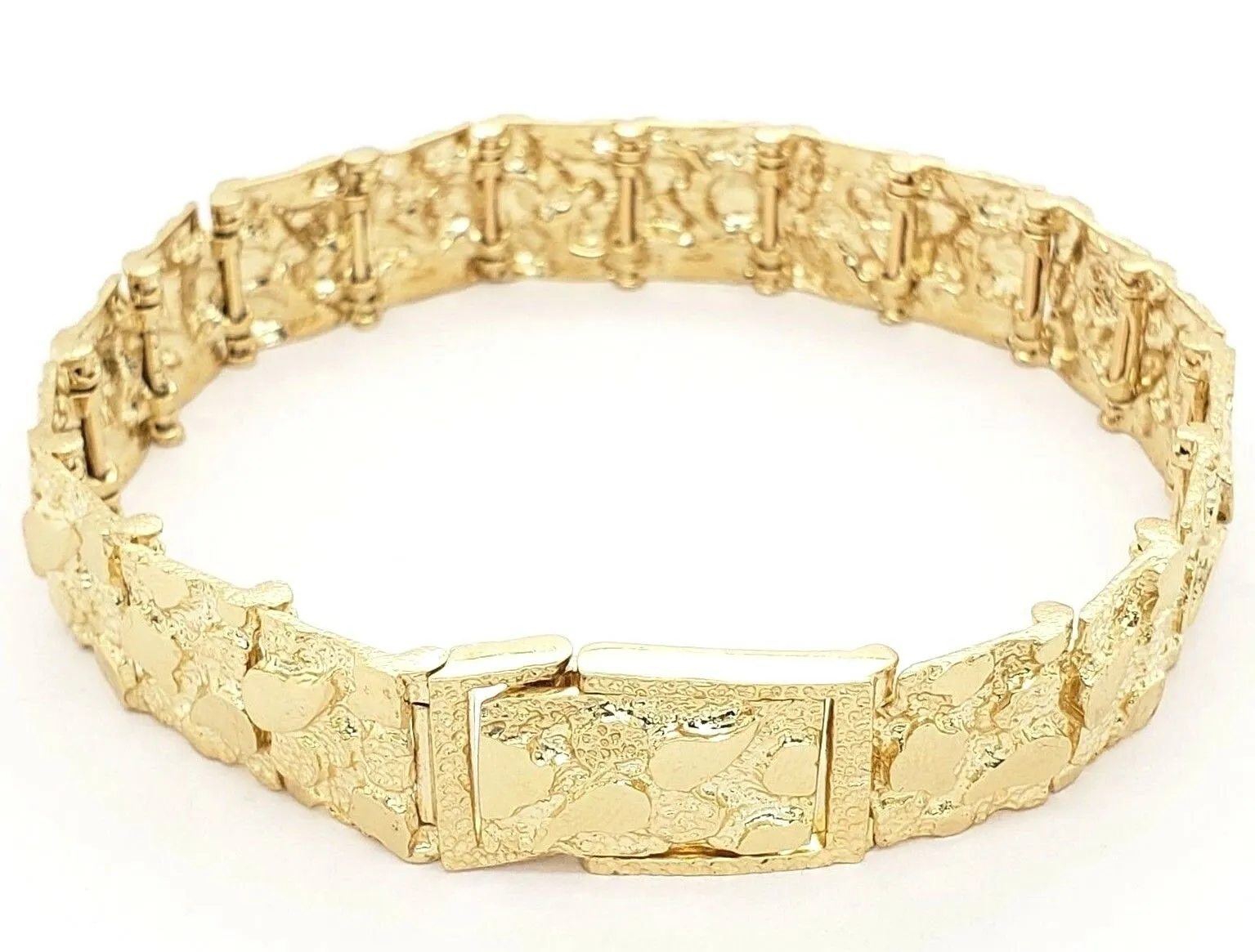 10k Yellow Gold Solid Nugget Bracelet Adjustable 7"- 7.5" 12.3mm 26.5 grams