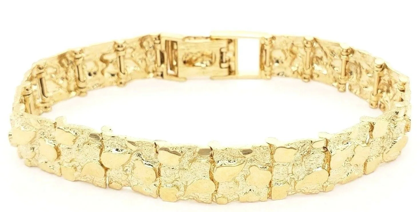 10k Yellow Gold Solid Nugget Bracelet Adjustable 7"- 7.5" 12.3mm 26.5 grams