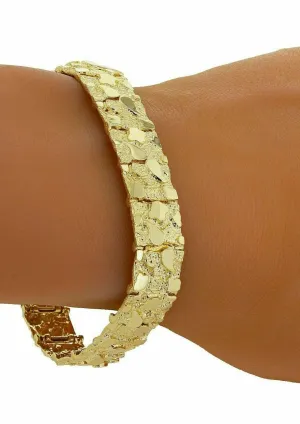 10k Yellow Gold Solid Nugget Bracelet Adjustable 7"- 7.5" 12.3mm 26.5 grams