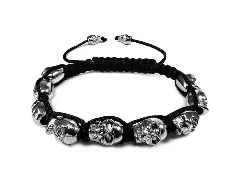10MM 9 Silver Color Skulls Stone Bead Bracelet
