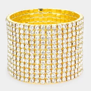 12 Row Rhinestone Cuff Bracelet on Gold | Pageant Jewelry |  267084
