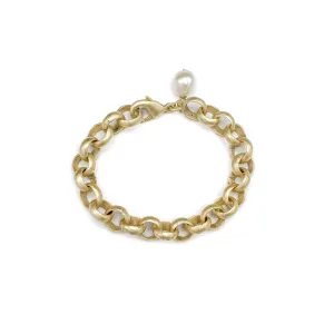 1203-G | TURKISH MATTE GOLD BRACELET w/ ACCENT PEARL