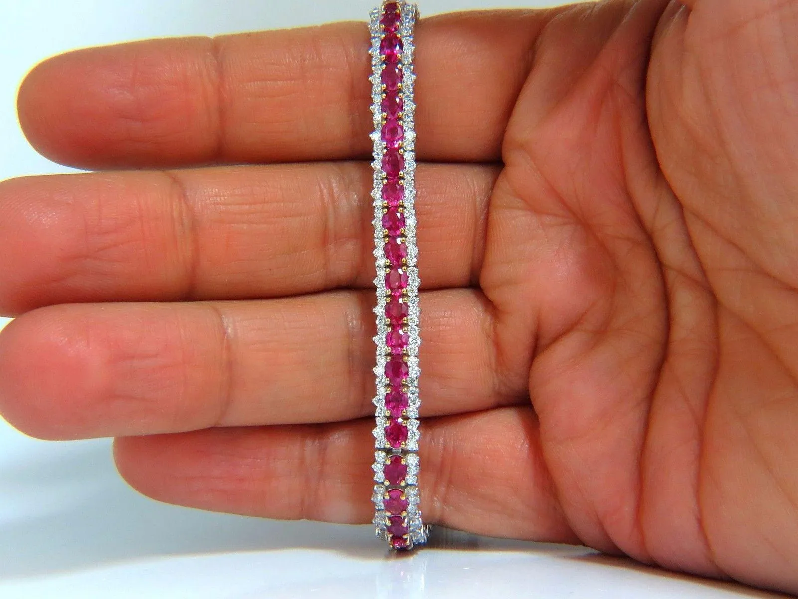13.81ct bright vivid red natural ruby tennis bracelet 14kt three row
