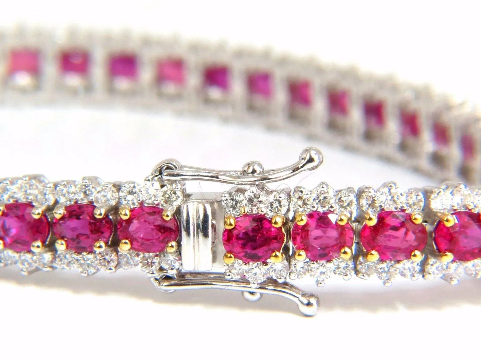 13.81ct bright vivid red natural ruby tennis bracelet 14kt three row