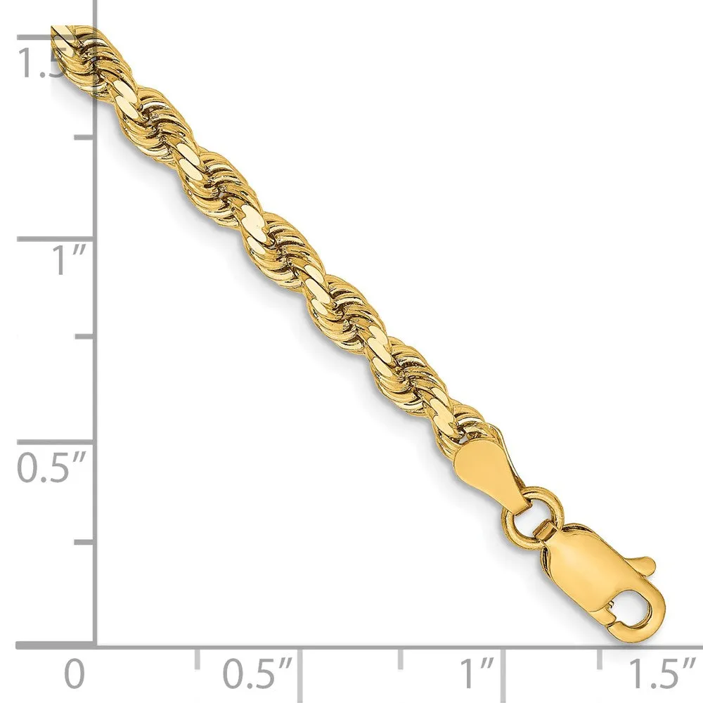 14K 7 inch 3.25mm Diamond-cut Rope with Lobster Clasp Chain