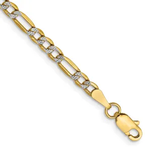 14K 7 inch 3.2mm Semi-Solid with Rhodium Pav� Figaro with Lobster Clasp Bracelet