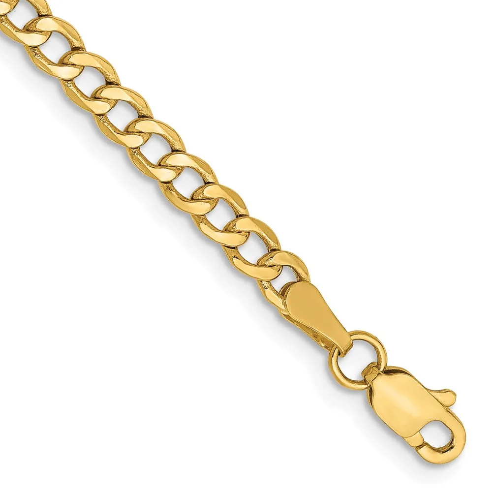 14K 7 inch 3.35mm Semi-Solid Curb with Lobster Clasp Bracelet