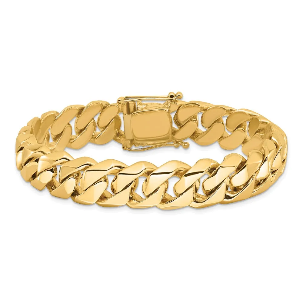 14K 8 inch 14mm Hand Polished Fancy Traditional Link with Box Catch Clasp Bracelet