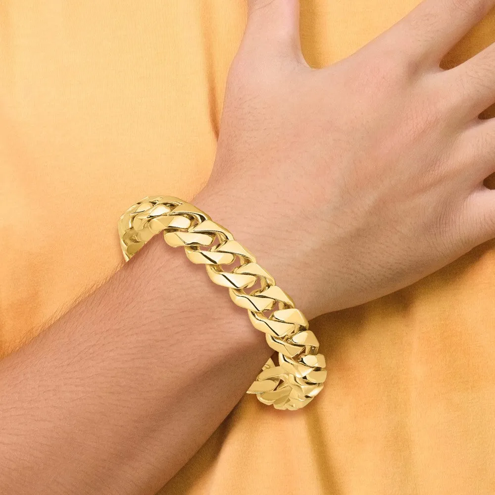 14K 8 inch 14mm Hand Polished Fancy Traditional Link with Box Catch Clasp Bracelet