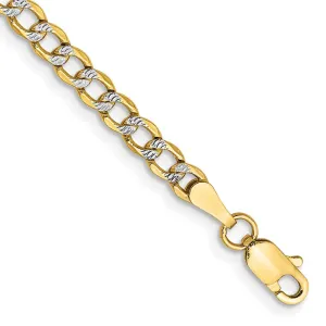 14K 8 inch 3.4mm Semi-Solid with Rhodium Pav� Curb with Lobster Clasp Bracelet