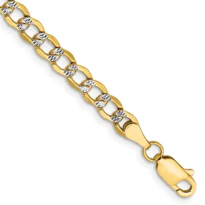 14K 8 inch 4.3mm Semi-Solid with Rhodium Pav� Curb with Lobster Clasp Bracelet