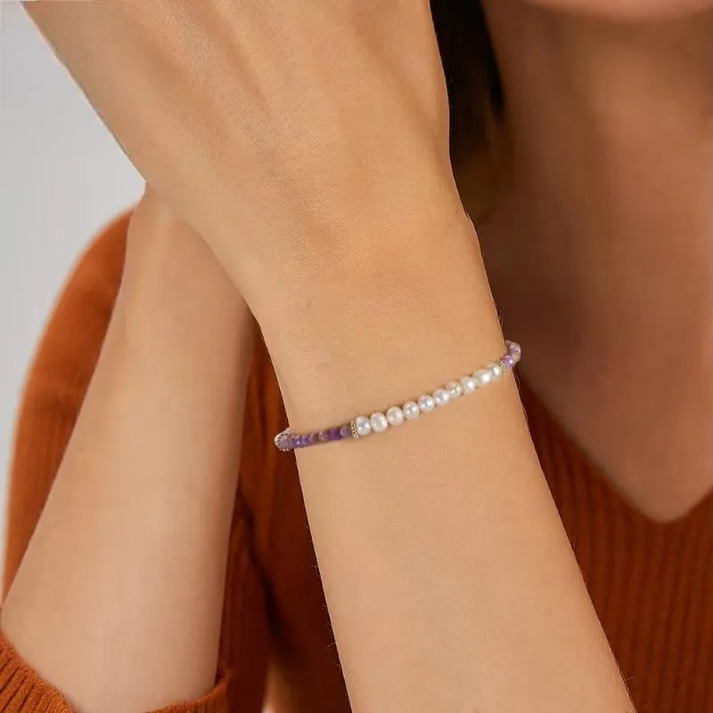 14K Gold 925 Sterling Silver Purple Mica Chain Bracelet