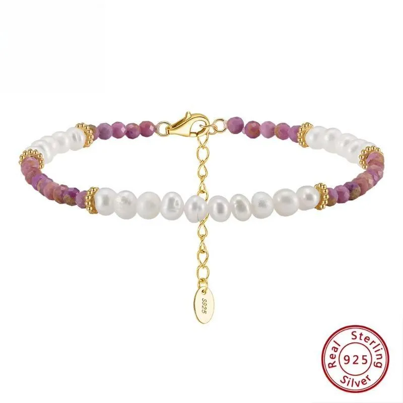 14K Gold 925 Sterling Silver Purple Mica Chain Bracelet