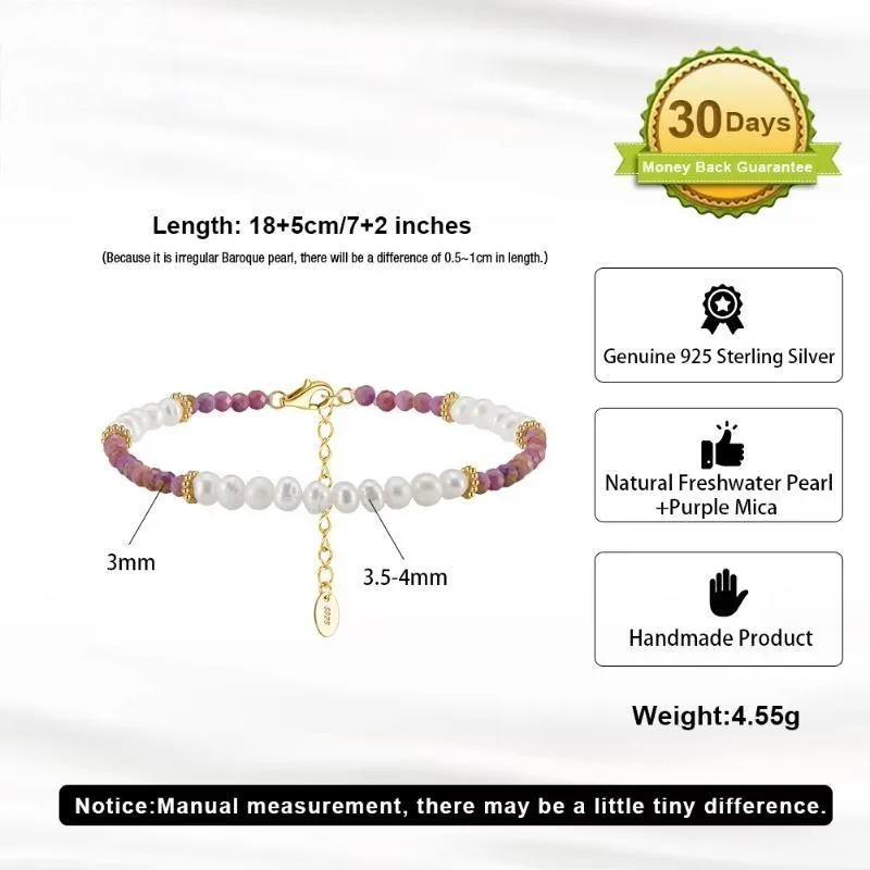 14K Gold 925 Sterling Silver Purple Mica Chain Bracelet