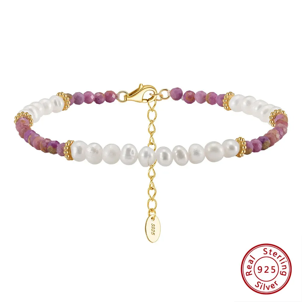 14K Gold 925 Sterling Silver Purple Mica Chain Bracelet