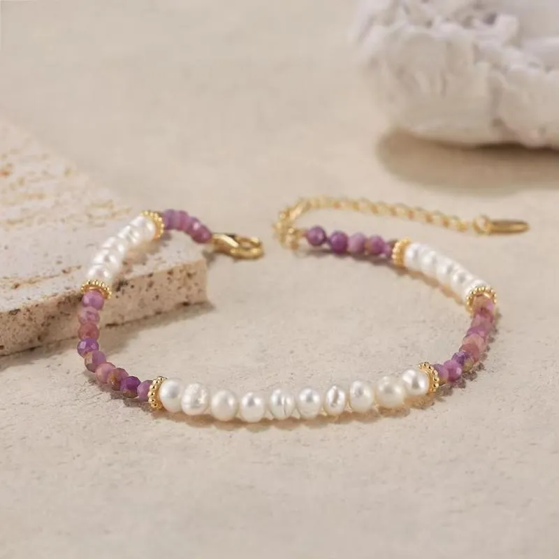 14K Gold 925 Sterling Silver Purple Mica Chain Bracelet