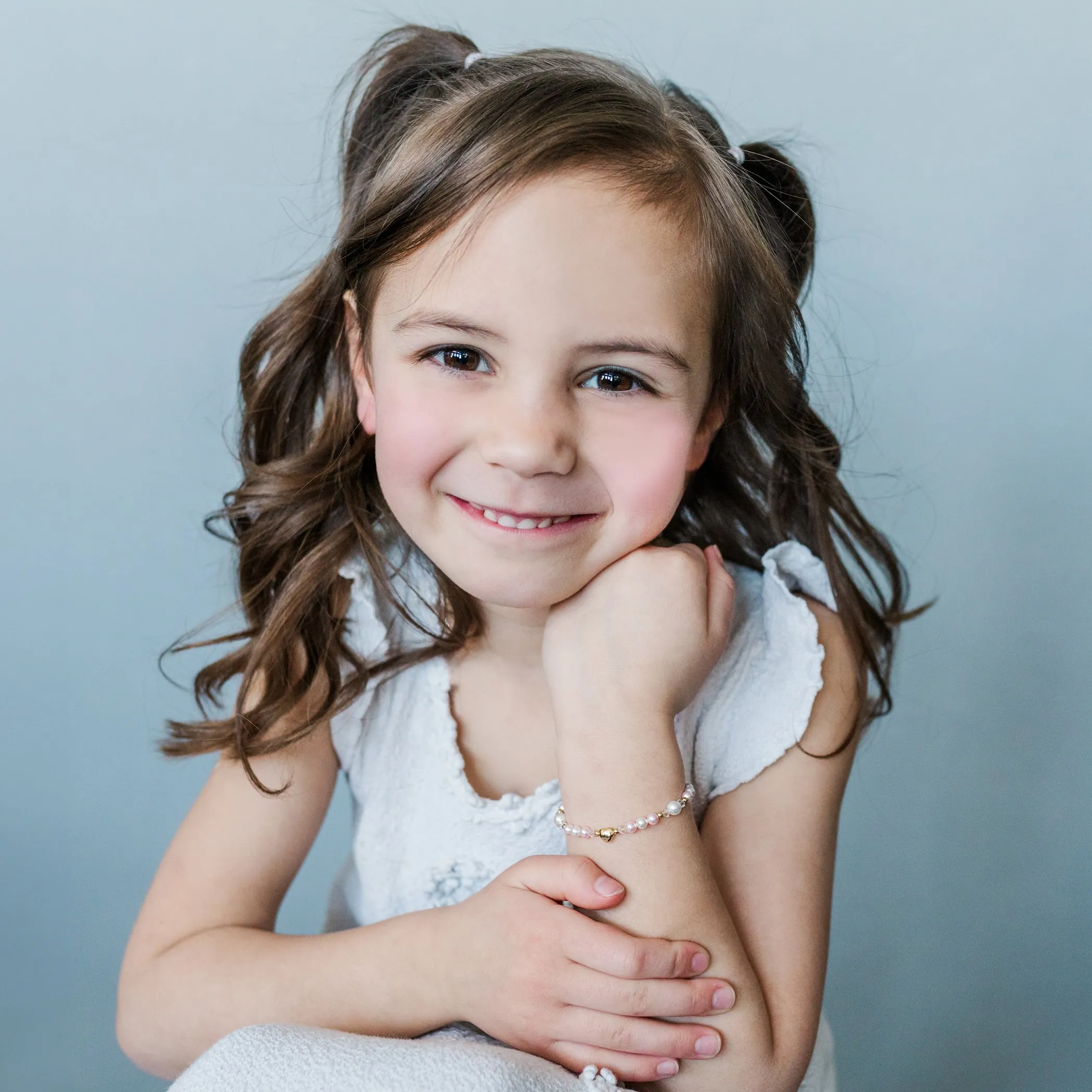 14K Gold-Plated Pink and White Pearl Heart Bracelet for Babies and Kids