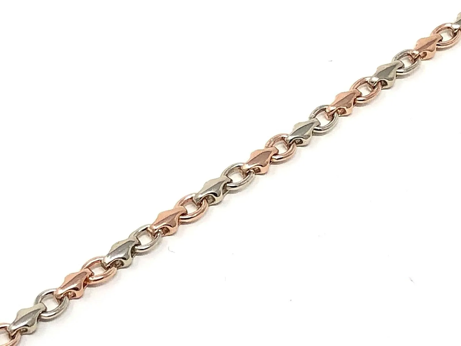 14k Rose & White Gold Handmade Fashion Link Bracelet 7" - 9" 4mm