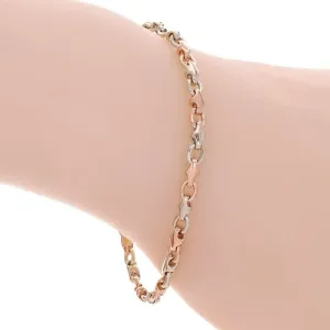 14k Rose & White Gold Handmade Fashion Link Bracelet 7" - 9" 4mm