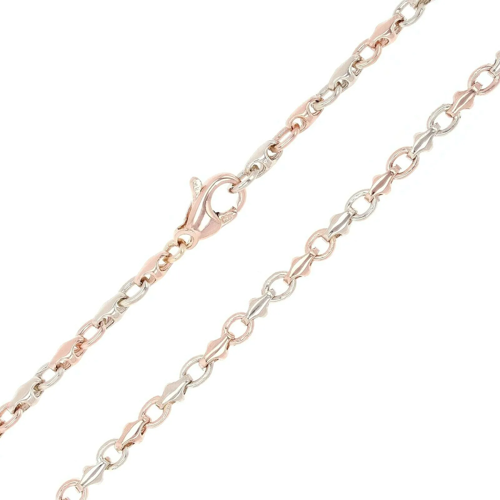 14k Rose & White Gold Handmade Fashion Link Bracelet 7" - 9" 4mm