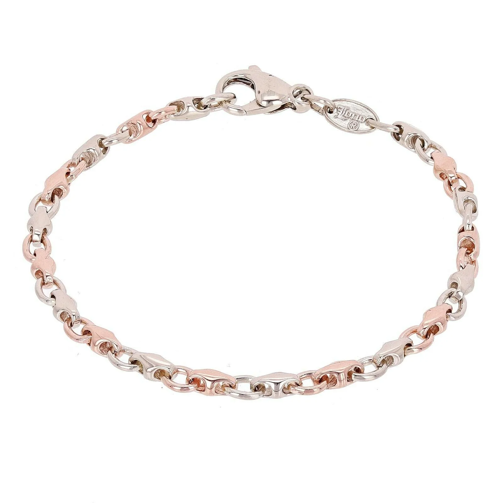 14k Rose & White Gold Handmade Fashion Link Bracelet 7" - 9" 4mm