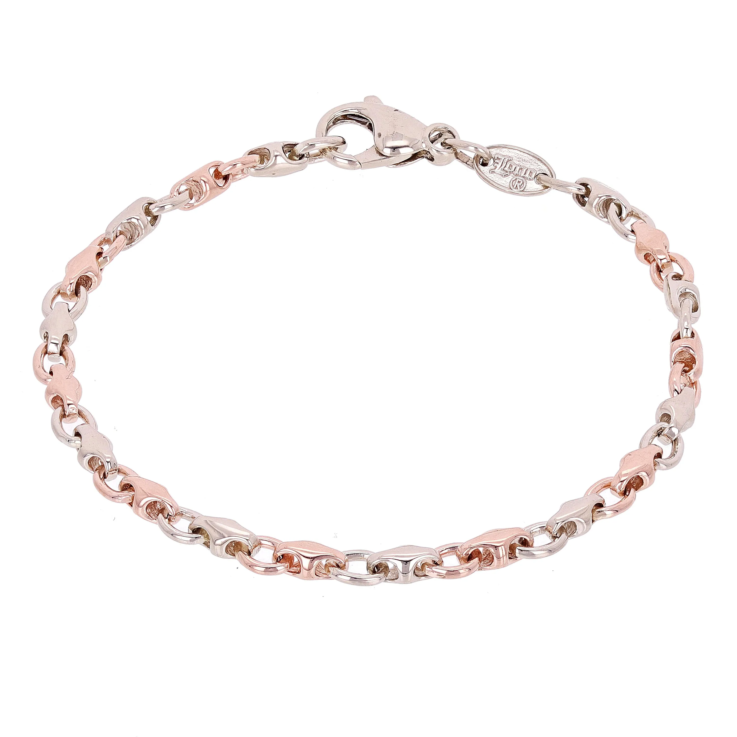 14k Rose & White Gold Handmade Fashion Link Bracelet 7" - 9" 4mm