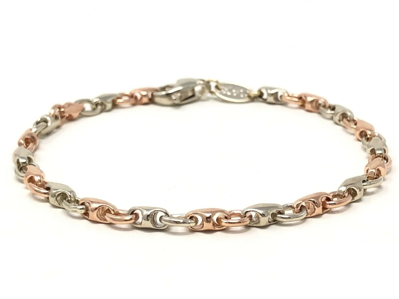14k Rose & White Gold Handmade Fashion Link Bracelet 7" - 9" 4mm
