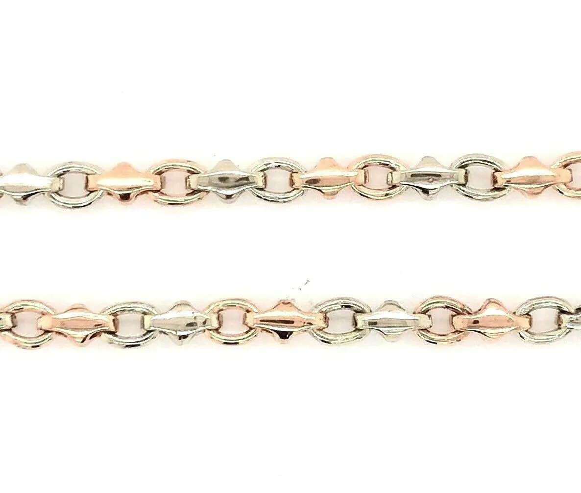 14k Rose & White Gold Handmade Fashion Link Bracelet 7" - 9" 4mm