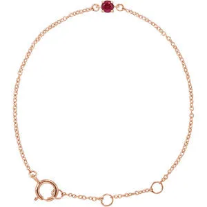 14K Rose Imitation Ruby Youth Birthstone 4 1/2-5 1/2" Bracelet