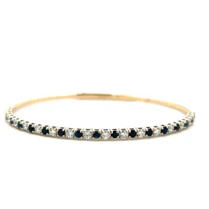 14K Two Tone Gold 1.95ctw Round Blue Sapphire & Diamond Bangle Bracelet
