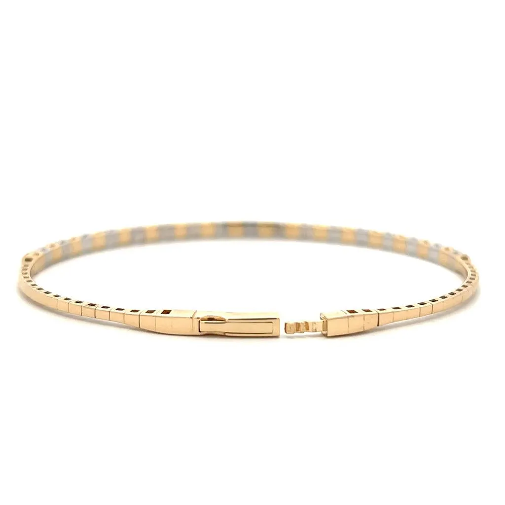 14K Two Tone Gold 1.95ctw Round Blue Sapphire & Diamond Bangle Bracelet