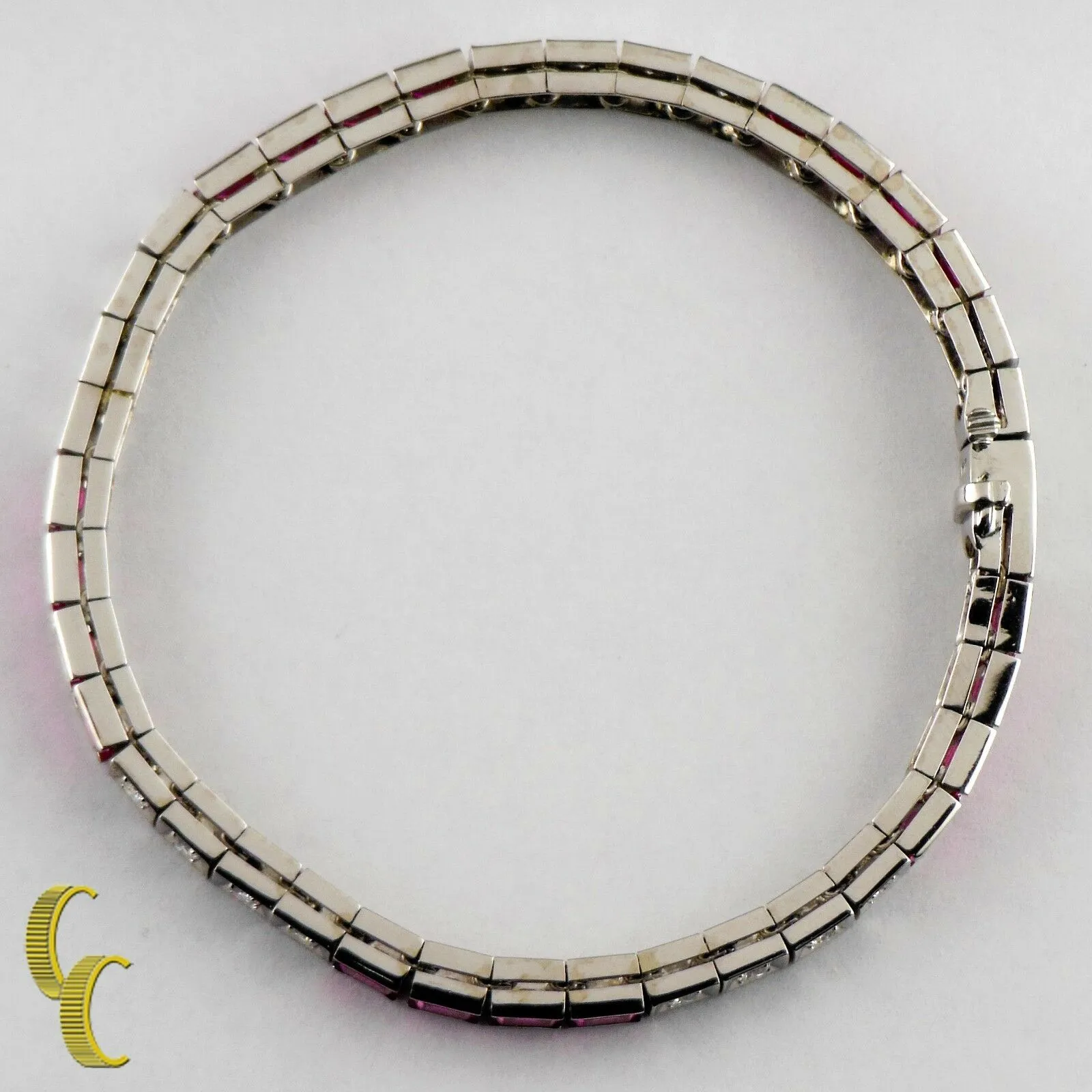 14K White Gold 11.00 carat Lab Ruby and Diamond Tennis Bangle Bracelet Size 7.25