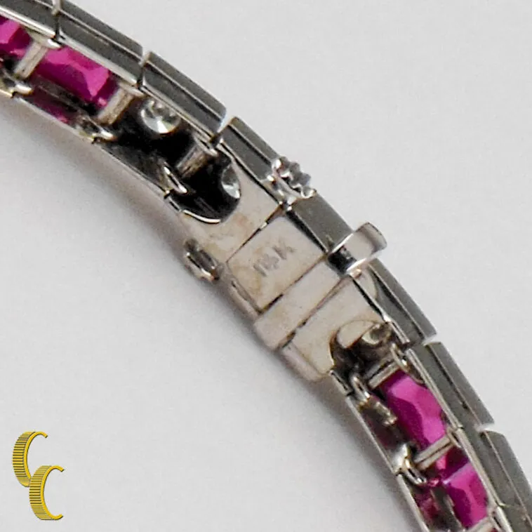 14K White Gold 11.00 carat Lab Ruby and Diamond Tennis Bangle Bracelet Size 7.25