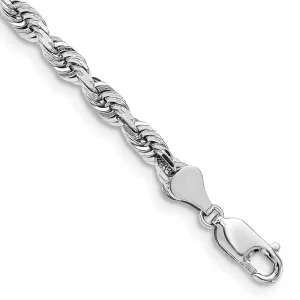 14k White Gold 5mm Diamond-cut Quadruple Rope Lobster Clasp Chain Bracelet