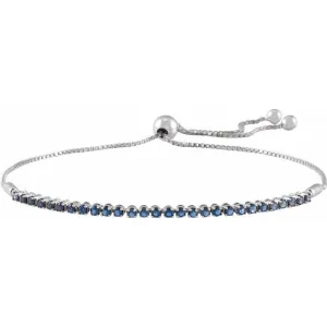 14K White Gold Natural Blue Sapphire Adjustable 9 1/2" Bolo Bracelet