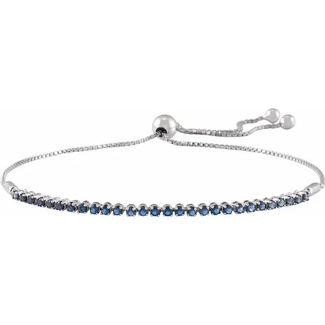 14K White Gold Natural Blue Sapphire Adjustable 9 1/2" Bolo Bracelet
