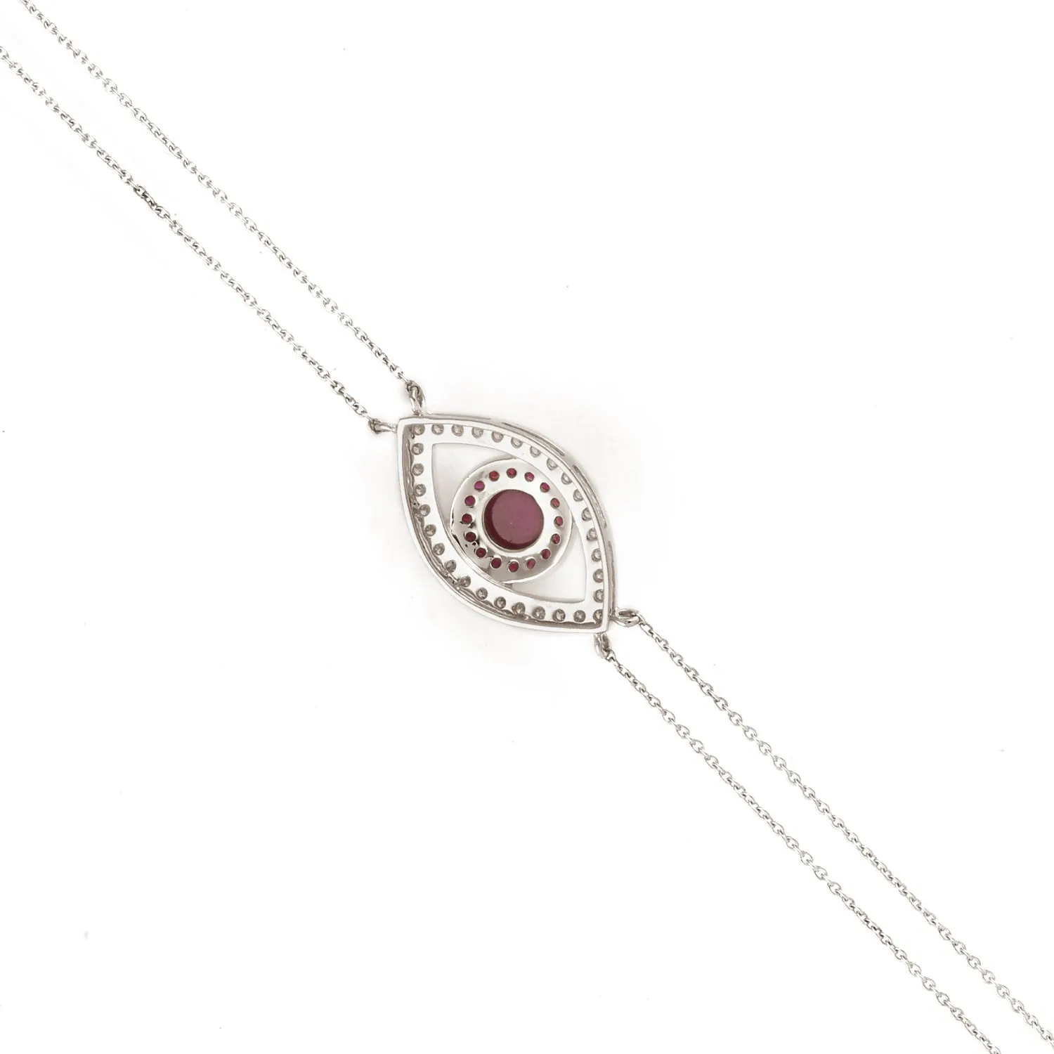 14K White Gold Pave Diamond Ruby Gemstone Evil Eye Design Bracelet
