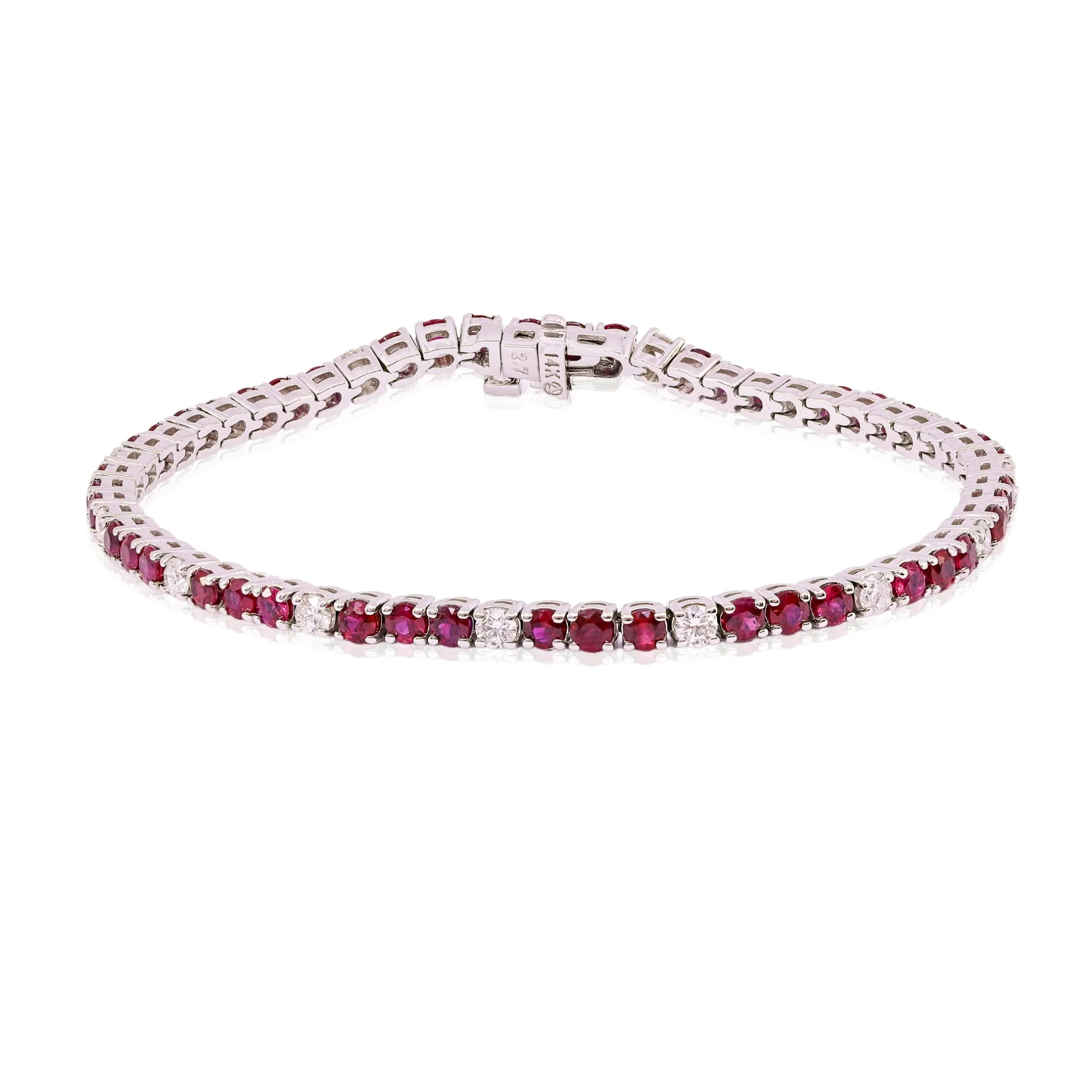 14K WHITE GOLD RUBY DIAMOND BRACELET