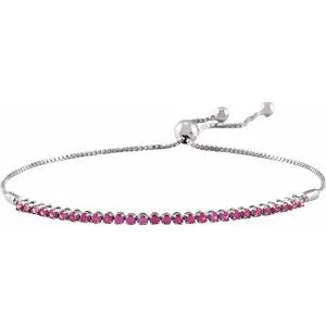 14K White Natural Ruby Adjustable 9 1/2" Bolo Bracelet
